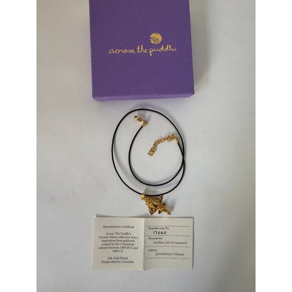 24K Gold Plated Quimbaya Tolima Pendant Necklace With Black Cord - Picture 2 of 12